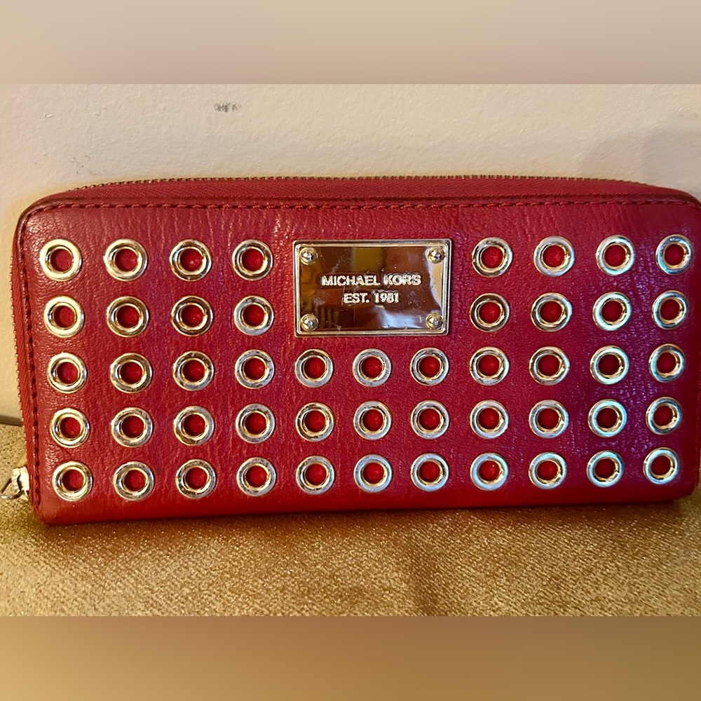 Michael Kors Red Wallet with Gold Accents